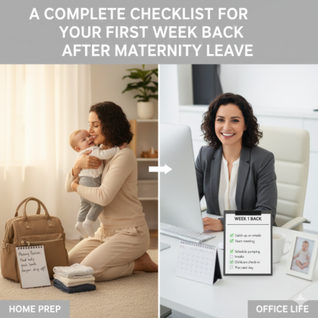 Image Showing A Woman transitioning to Working from the Office after Maternity Leave